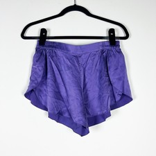 Lunya Washable Silk Satin Tulip Ruffle Overlay Mini Lounge Pajama Shorts Purple