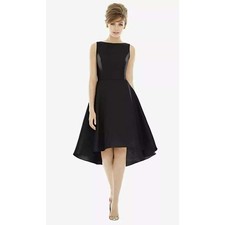 NEW Alfred Sung Bateau Neck Satin High Low Cocktail Dress Size 12 Black Formal