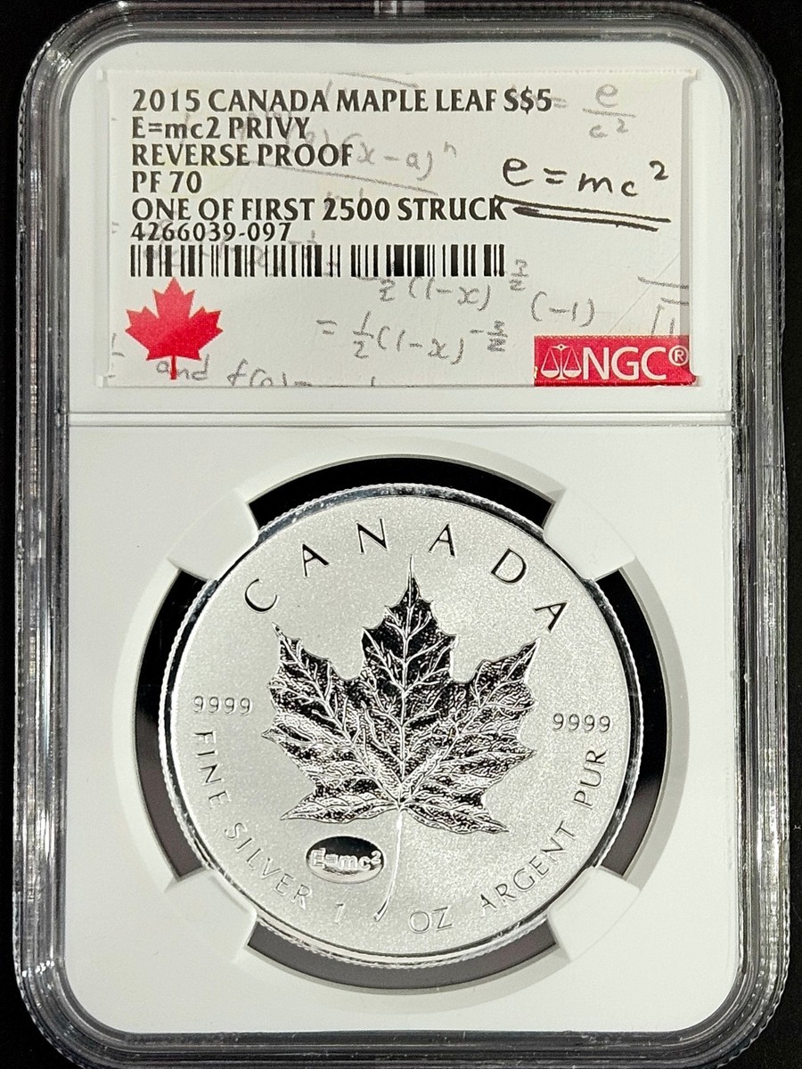NGC PF70 2015 Canadian Maple Leaf E=mc² Privy Reverse Proof $5