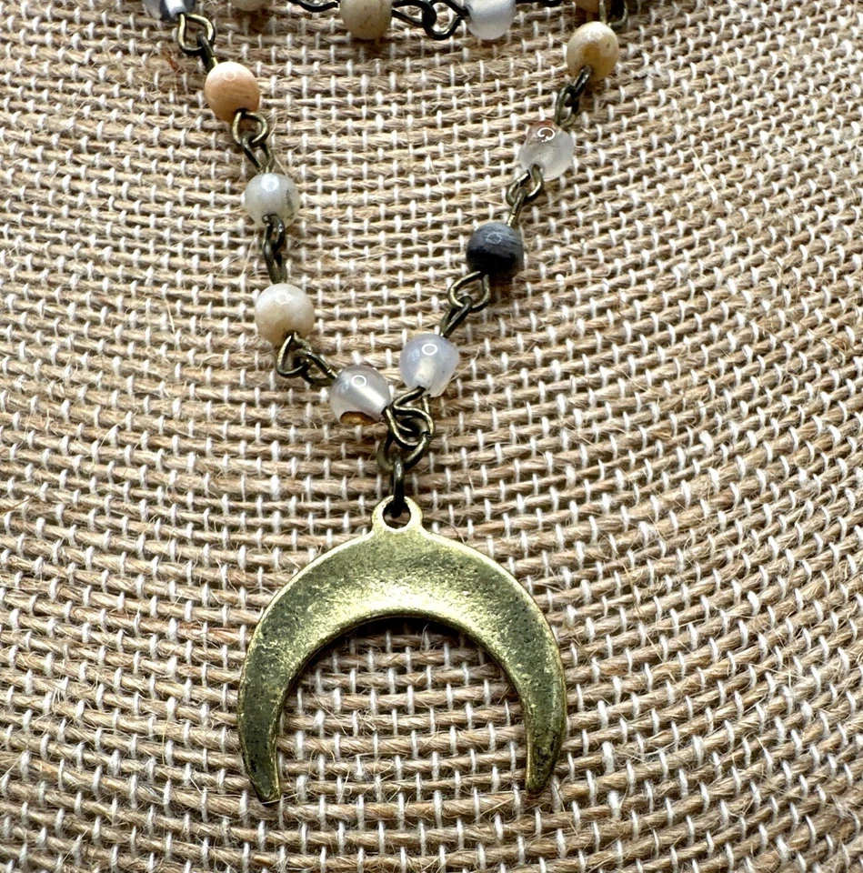 Collar Boho Media Luna Colgante Mezcla Cuentas Calcedonia Ágata Multicolor Foto 2 de 4