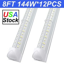 12PCS 8FT LED Shop Light 144W T8 Linkable LED Light Fixture For Garage Warehouse