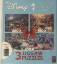 Disney 3 Jigsaw Puzzles Thomas KinKade Studios 550 pc-750 pc-700 pc Open Box
