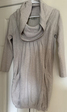 GUESS Light Gray Knit Sweater Dress Cowl Neck Pleated Pockets 3/4 Sleeve M