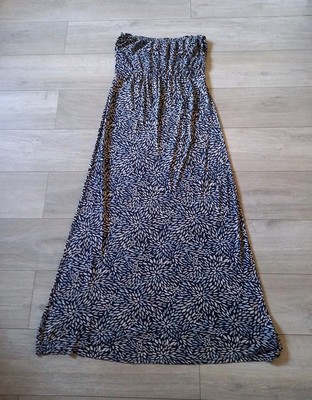 Accessorize Navy Blue Ethnic Print Stretch Strapless Maxi Dress Holiday UK12/14