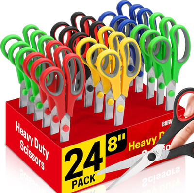24-Pack 8'' All Purpose Heavy Duty Sharp Scissors Bulk for Office School Home Sta