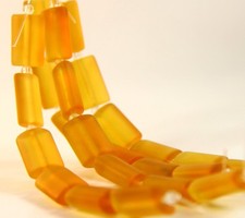 Puffed Coin Beads, 14x10mm, Desert Yellow w/ Frosted Sea Glass Finish, 6 Pieces