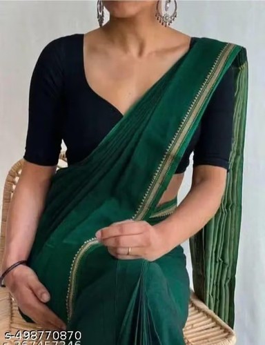 Women Cotton Green Saree With Blouse For Women Indian Ethnic Sari Draper Gift