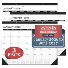 Desk Calendar 2026 Large 22 x17, Desk Calendar 2026-3 PACK-January JAN-3PCS