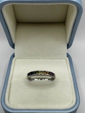 18ct White Gold (4.2g)  Rainbow Sapphire Princess Cut Ring. Size T.5
