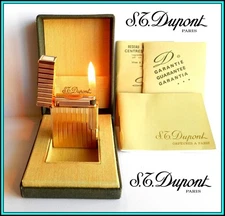 S.T. DUPONT Line 1 Small GOLD Plated Lighter with Box - EXCELLENT - SERVICED