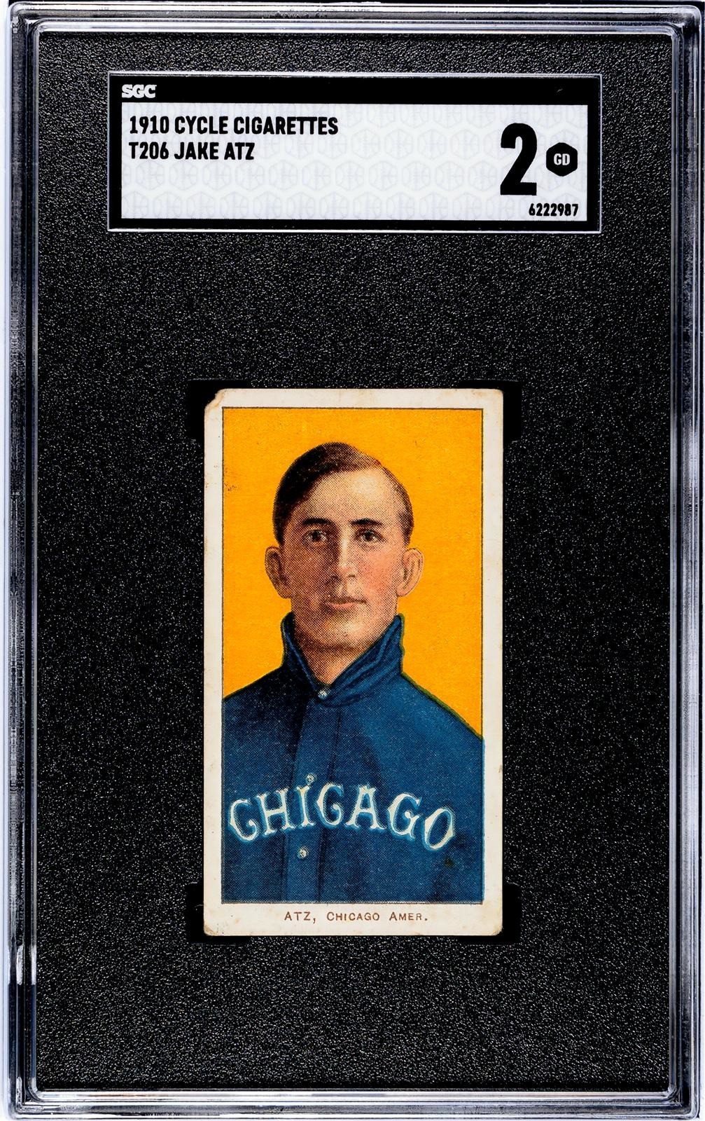 1910 T206 JAKE ATZ CHICAGO WHITE SOX AMERICAN CYCLE CIGARETTES BACK SGC 2