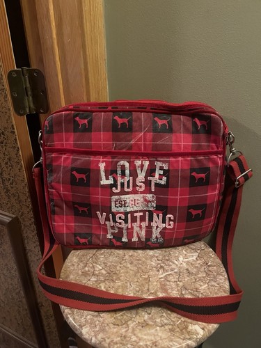 VICTORIA’S SECRET VS PINK VINTAGE LAPTOP CASE BAG RED PLAID Dog W Detach Strap - Picture 2 of 19
