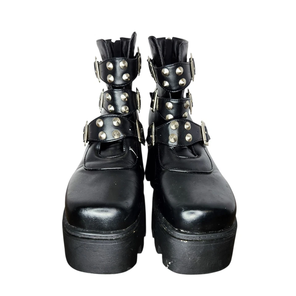 女式厚底高跟厚底扣朋克哥特式踝靴爬行者 8.5 码 — 第 3/4 张图片