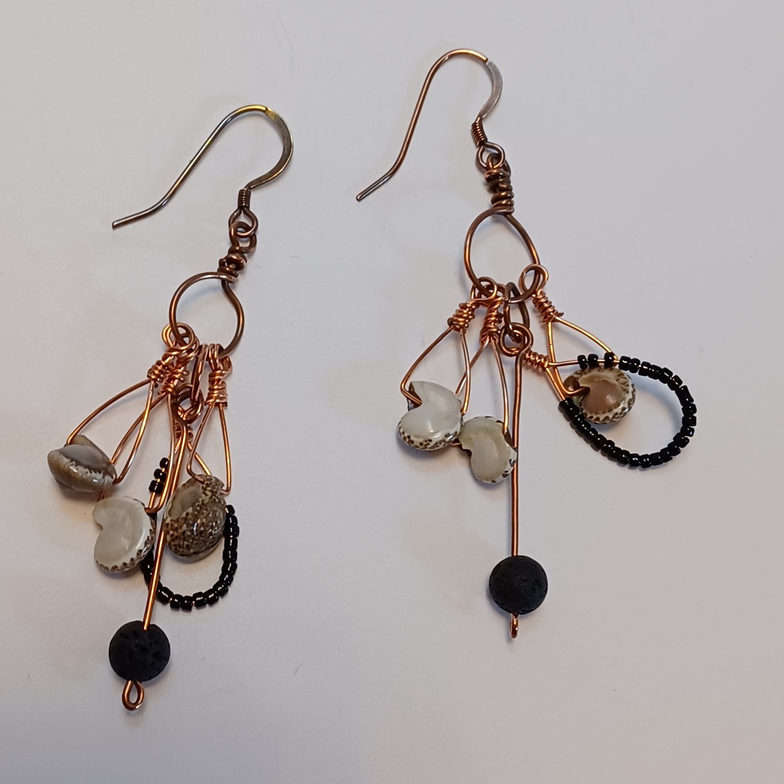 Shell Lava Stone Handmade Beaded Dangle Drop Earr… - image 13