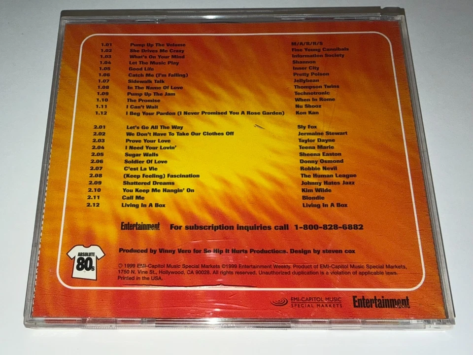 Absolute 80s CD 2-Disc Set 24 Songs 1999 EMI Entertainment Weekly Compilation - Image 4 of 4