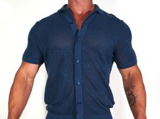 NEW MEN'S BLUE BUTTON FRONT PRINT SWEATER SIZE M