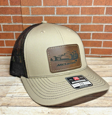 Richardson 112 F1 Mclaren Racing Leatherette Patch Trucker Hat,  Khaki/Coffee