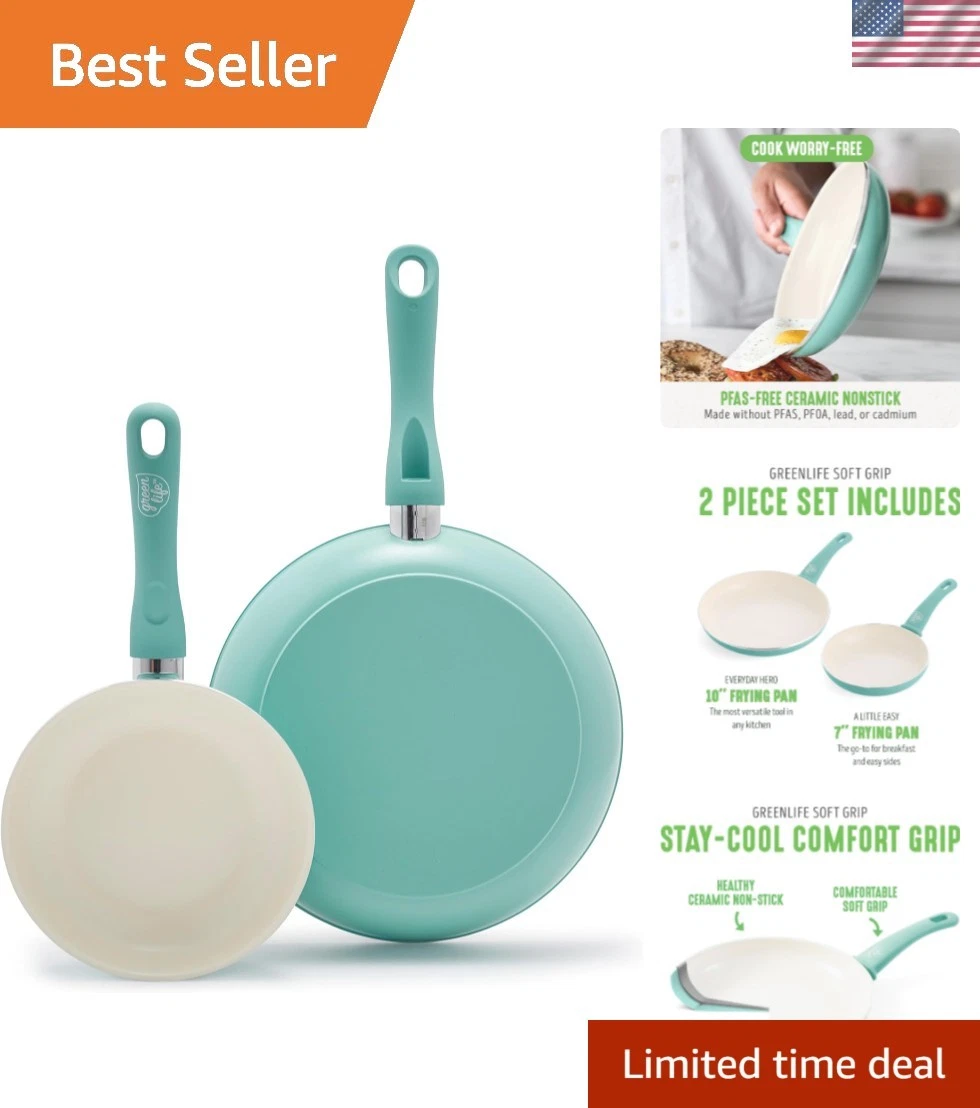 Non Stick Fry Pan Set 7" & 10", Non-Toxic PFAS-Free Ceramic Skillets, Dishwas...