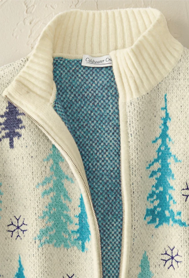 Coldwater Creek Winter Woods Zip Cardigan color Ice White Multi - Image 3 of 4
