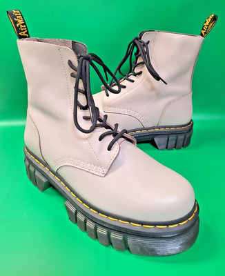 Dr. Martens Audrick 8-Eye Taupe Smooth Leather Platform Boots Women 11 UK 9 New