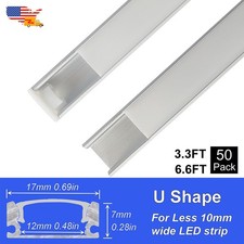 50 Pack 3.3FT/1M Aluminum U Channel With Frosted Cover U-Channel For Led Strip