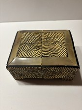 Handcrafted Wooden Keepsake Box Carved Texture Horn Brass Inlay Trinket Storage