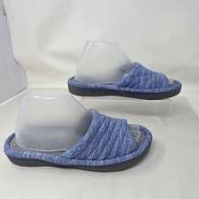 Isotoner Slippers Womens 7.5-8 Open Toe Quilted Knit Slide Blue Marl Excellent