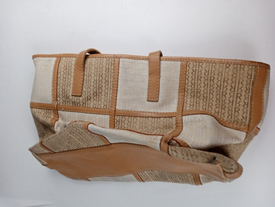 Pedro Rogado Spain Canvas Tote Bag Genuine Leather Trim Tan Beige Slouchy *STAIN