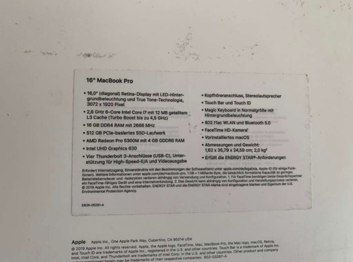 Apple MacBook Pro 16 2019 2,6 GHz i7 16GB RAM 512GB SSD Silber Defekt - Photo 5/5