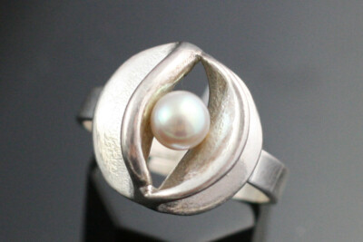 Ring 925 Sterling Silber Design Bengt Hallberg BeH Perle 70er 80er Modern edel