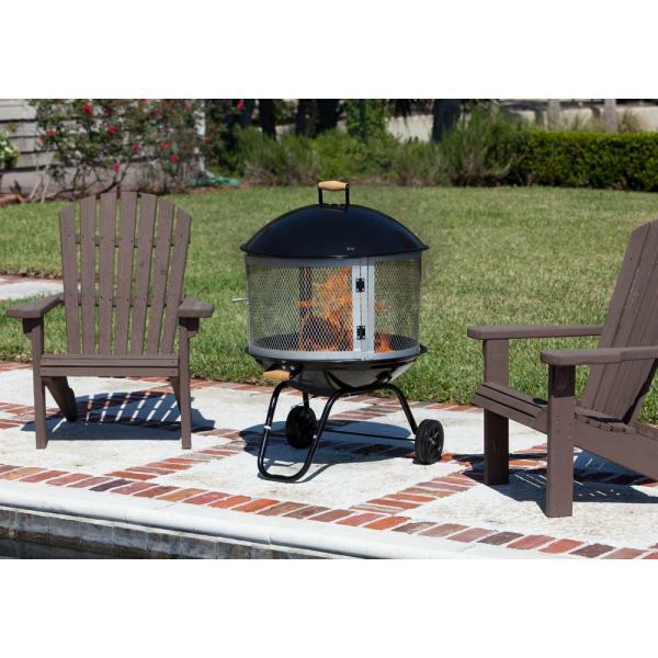 Outdoor 28" Mobile Portable Round Steel Wood Fire Pit with ...