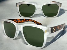 Classic Vintage Retro Hardcore Biker Style SUNGLASSES Frosted Frame Green Lens