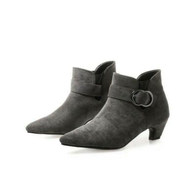 Women Pointed Toe Faux Suede Ankle Boots Low Heel Casual Winter
