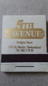 From Switzerland the 5TH AVENUE Store Match Book