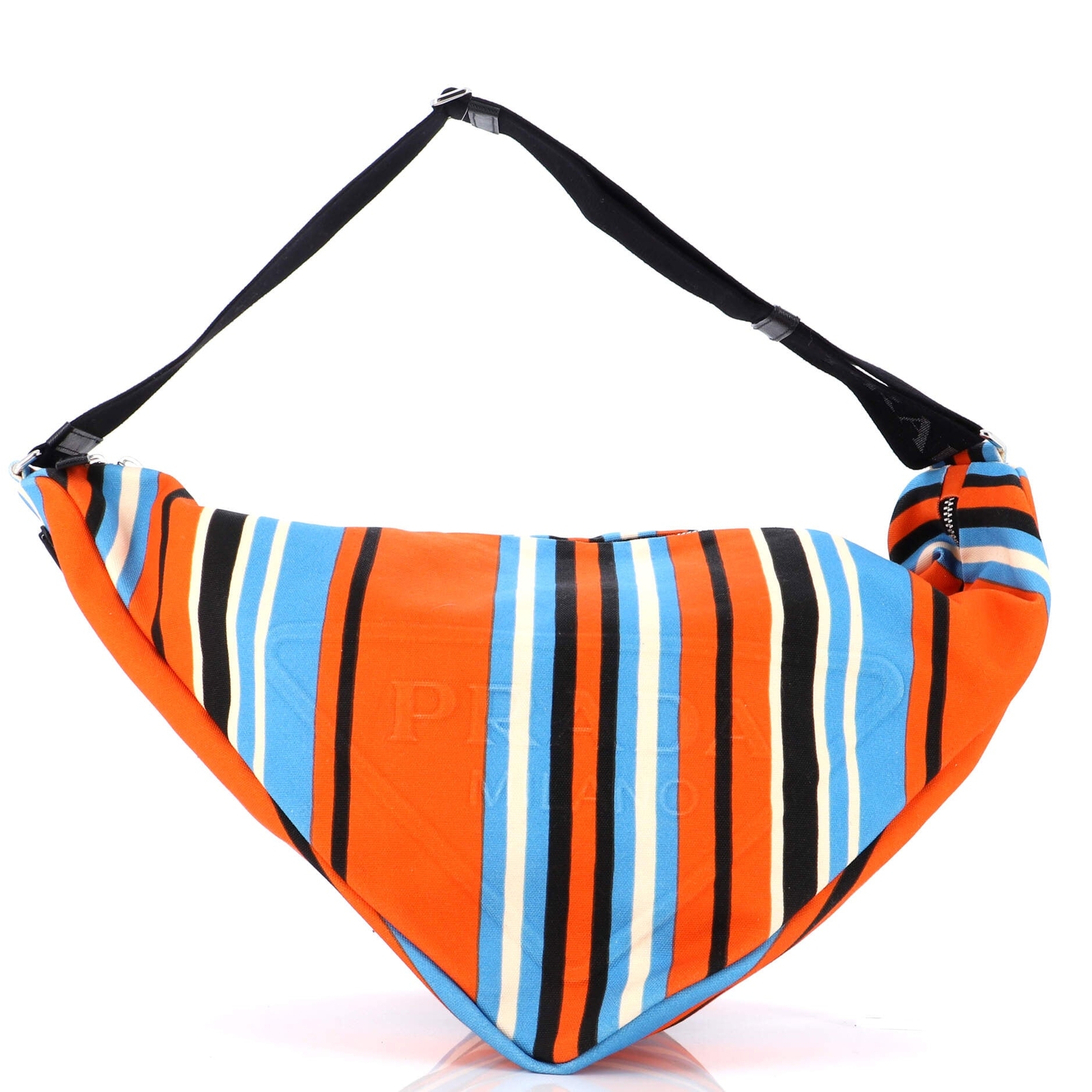 Prada Large Triangle Logo Zip Crossbody Bag in Printed Canvas