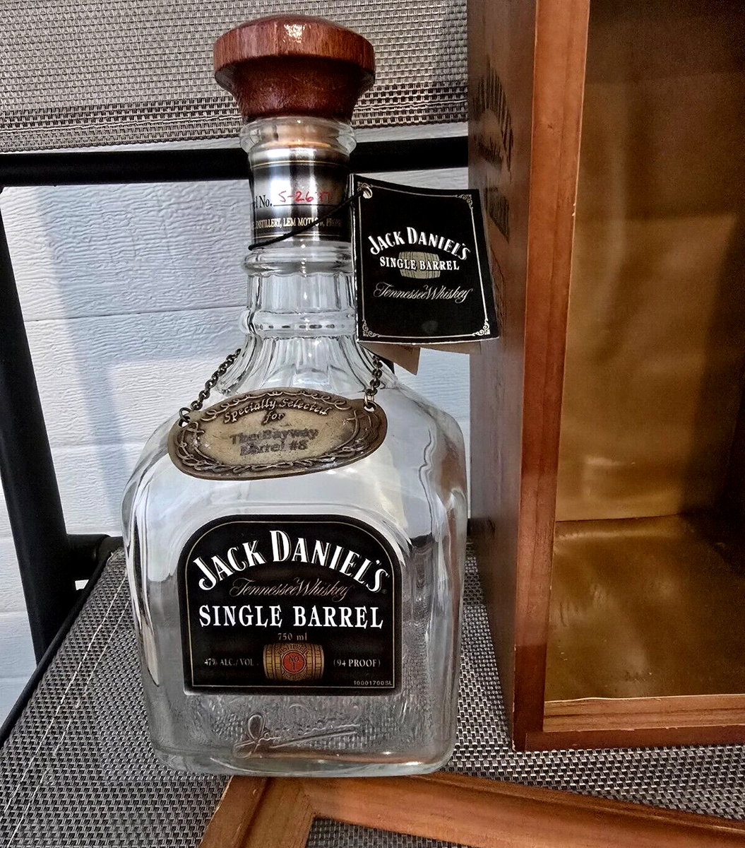 Rare Empty Jack Daniel's Single Barrel Bottle and Wooden Display