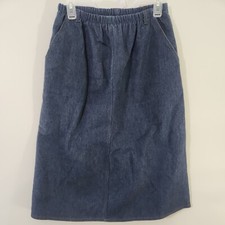 Vintage Koret City Blues Jean Denim Skirt 14 Pockets Elastic Waist Union Made