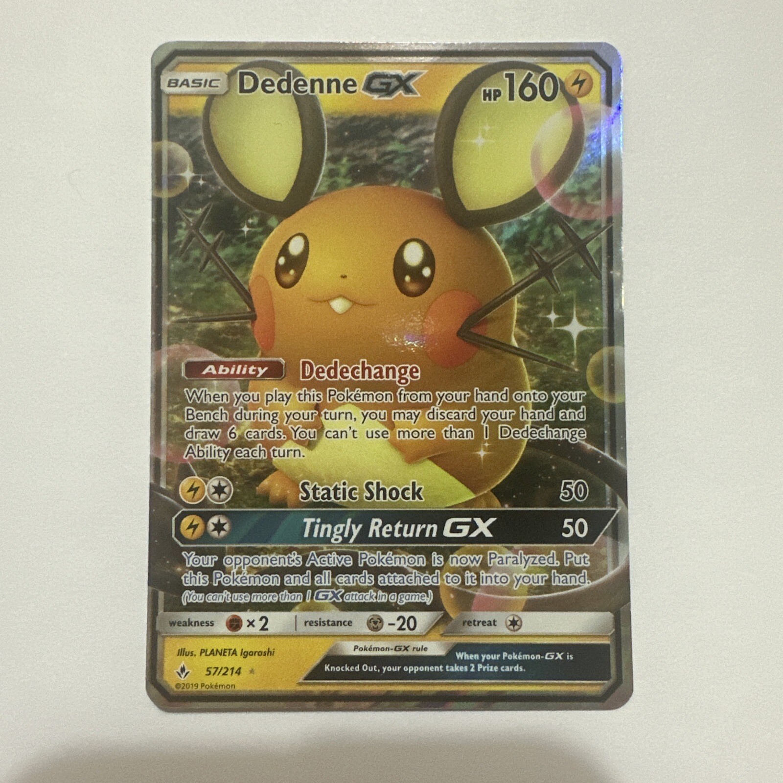 Dedenne Basic Pokemon 2019 Sun & Moon - Unbroken Bonds Dedenne-GX G8 Basic/Rare Holo ...