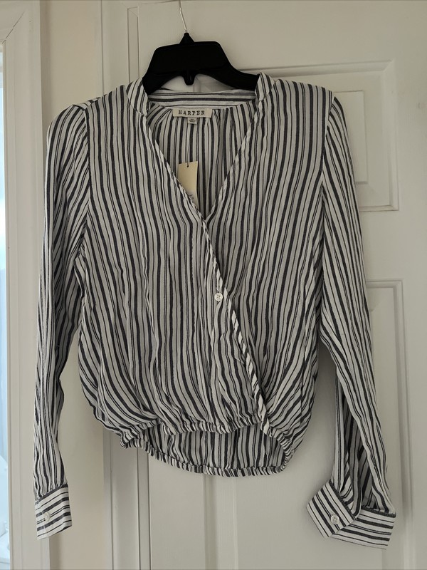 NWT Francesca’s Harper Striped Blouse Size XS V Neck