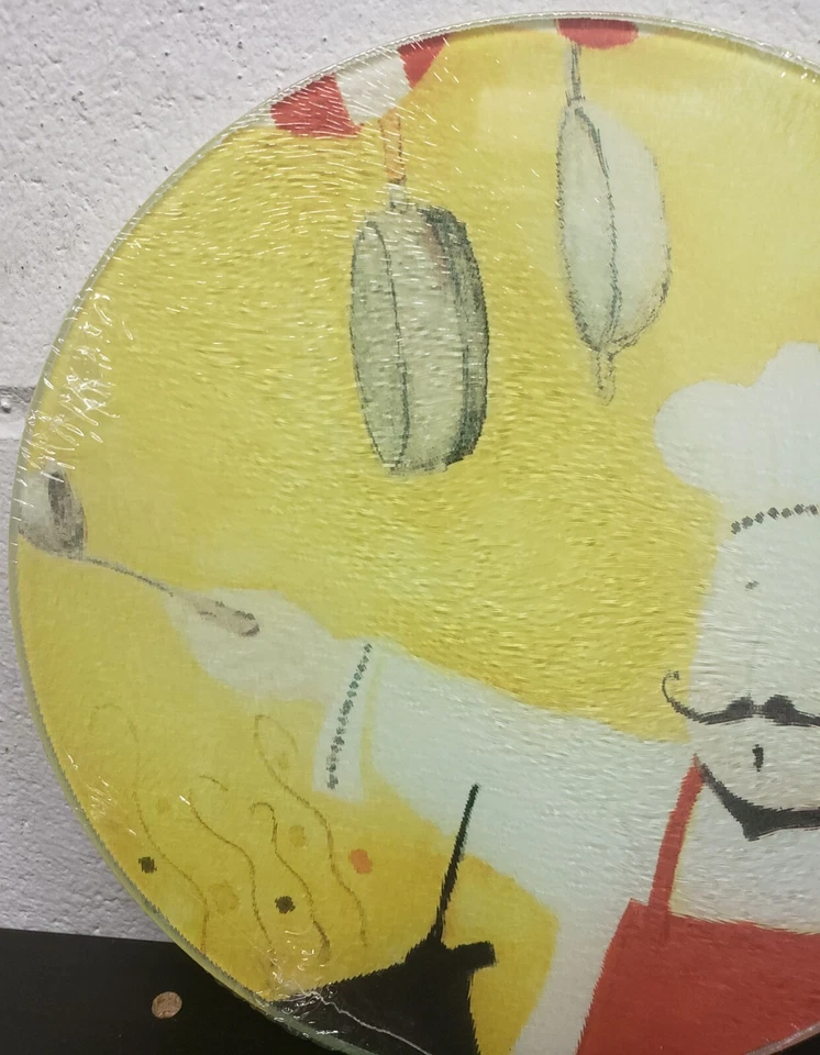 Round Glass Cutting Board / Trivet, app. 8", FAT CHEF WITH A SPOON ON YELLOW, GR - Image 4 of 4