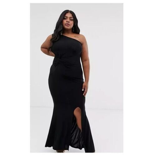 Club L London Women Plus One Shoulder Twist Detail Maxi Dress Black Size 20