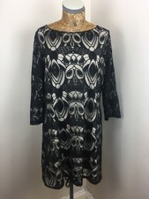 PRINCIPLES DRESS LACE Long sleeve UK 16 Black Beige Midi formal Midi