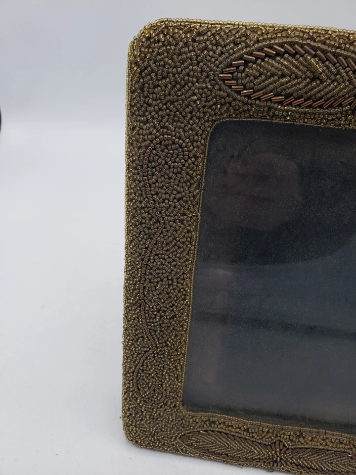 Marco de fotos antiguo diseño exterior de cristal de Murano con cuentas raro hecho a mano años 20 Foto 3 de 4