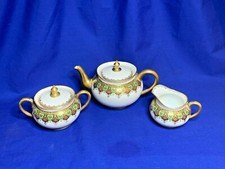 J. Pouyat Limoges China hand decorated gold trimmed 3 piece tea set