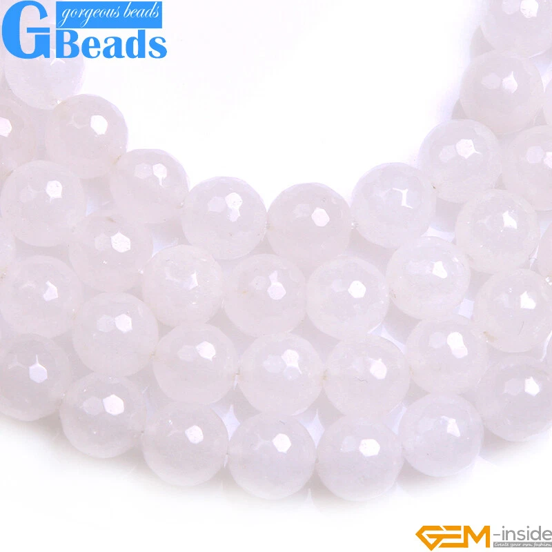 Cuentas sueltas de piedra redonda facetada de jade blanco para hacer joyas 15" 4 mm 6 mm 8 mm Foto 2 de 4