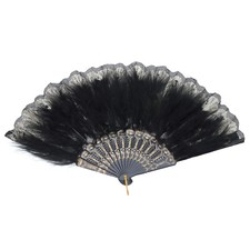 Feather Hand Fan Black Vintage Folding Fan with Tassel Jade