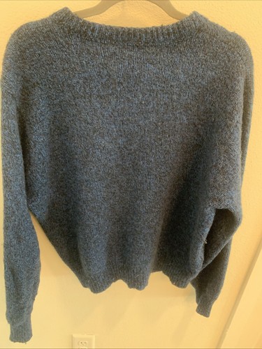 VINTAGE Lands End Sweater Men XtraL Blue Wool Pullover Crewneck USA 90s - Picture 5 of 6