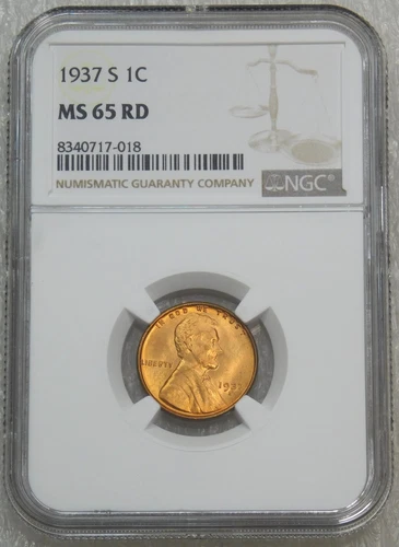 1937-S Lincoln Cent NGC MS65RD Full Red with Strong Luster #K278F