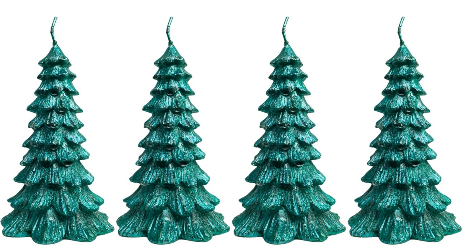 Set of 4 Christmas Tree Candle Green Metallic 18 Hour Xmas Wax Candle