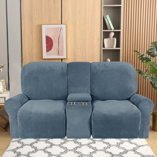Stretch Velvet Sofa 2 Seat Recliner Couch Cover Loveseat Slipcover Protector - Picture 14 of 100